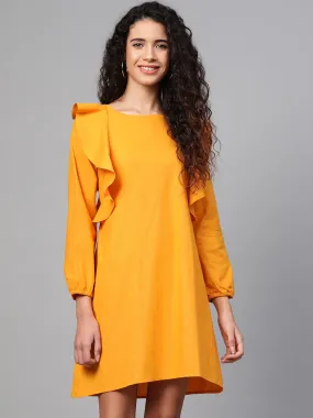 Women Mustard Frill Shift Dress