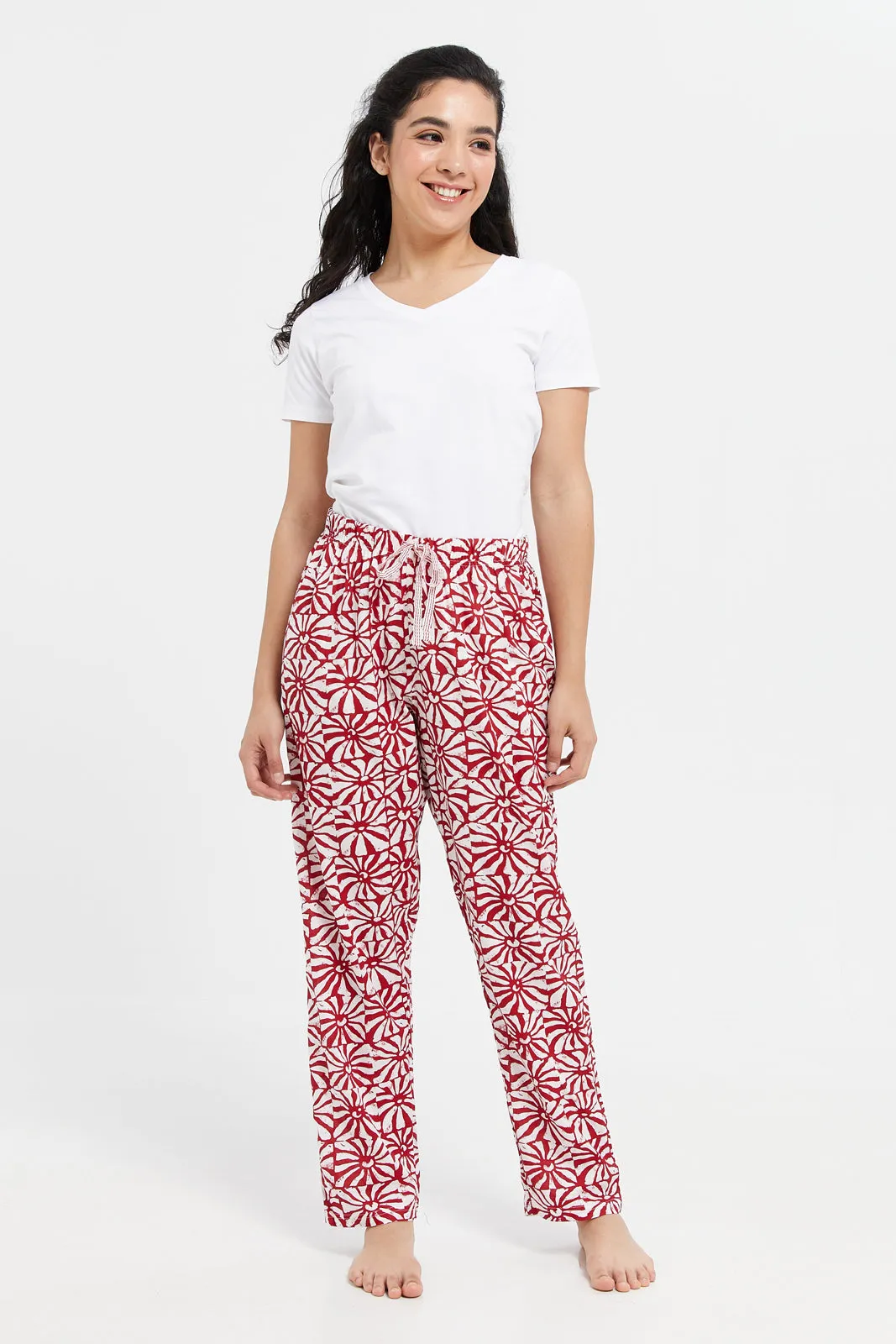 Women Red Printed Pajama Bottom