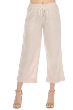 Women's Casual Beach Resort Wear Capri Pants Linen Blend with Drawstring Waist