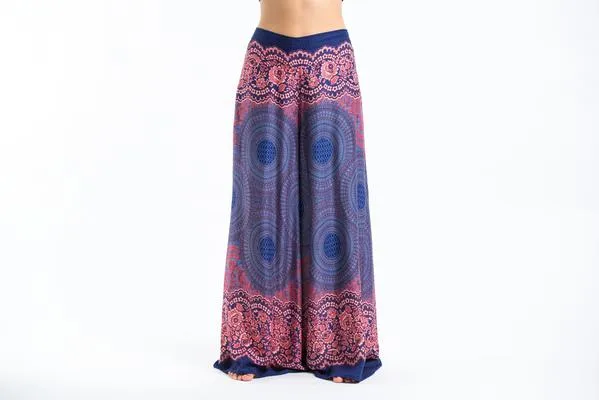 Womens Geometric Mandalas Palazzo Pants in Blue