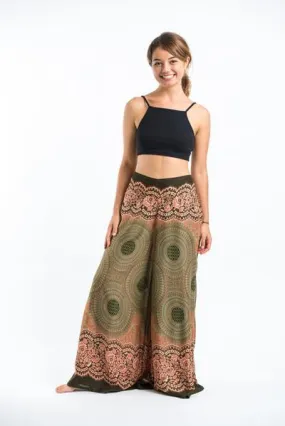 Womens Geometric Mandalas Palazzo Pants in Olive