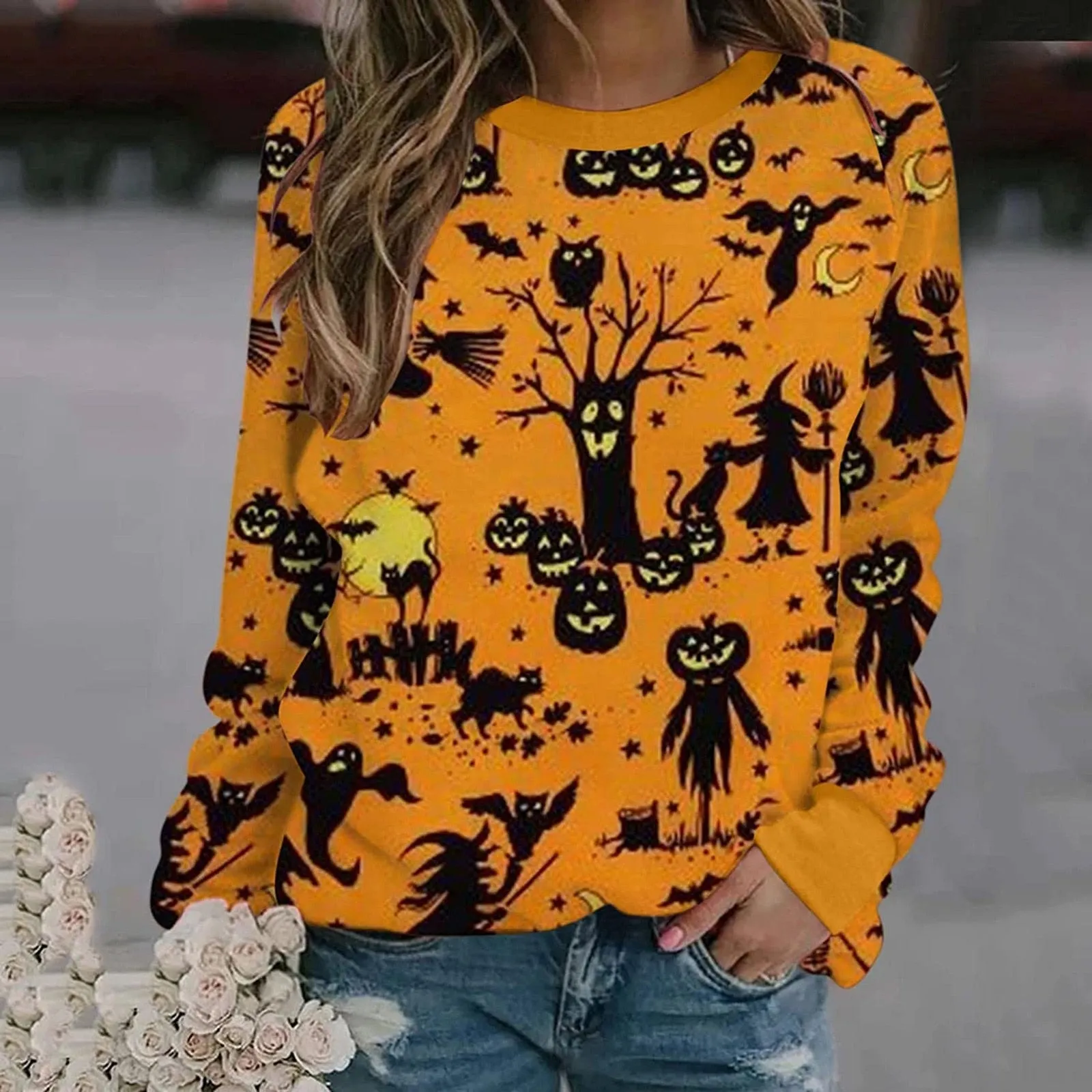 Women's Halloween Long Sleeve Oversized Sweatshirt