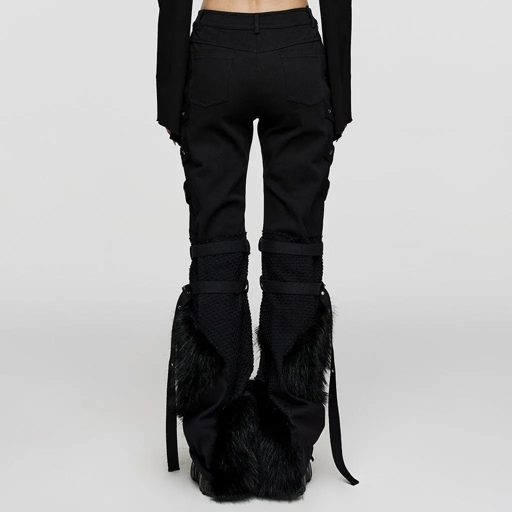 Women's Punk Eyelet Mesh Splice Fluffy Pants