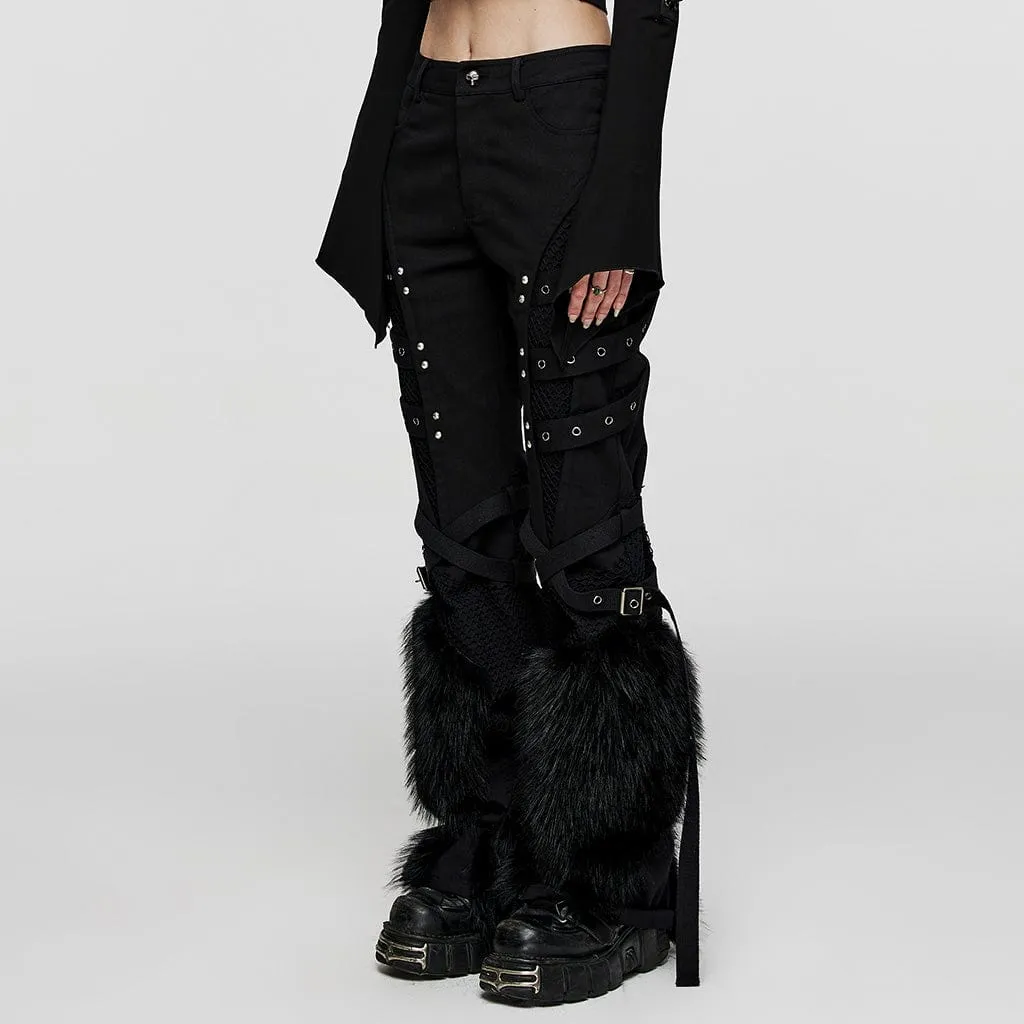 Women's Punk Eyelet Mesh Splice Fluffy Pants