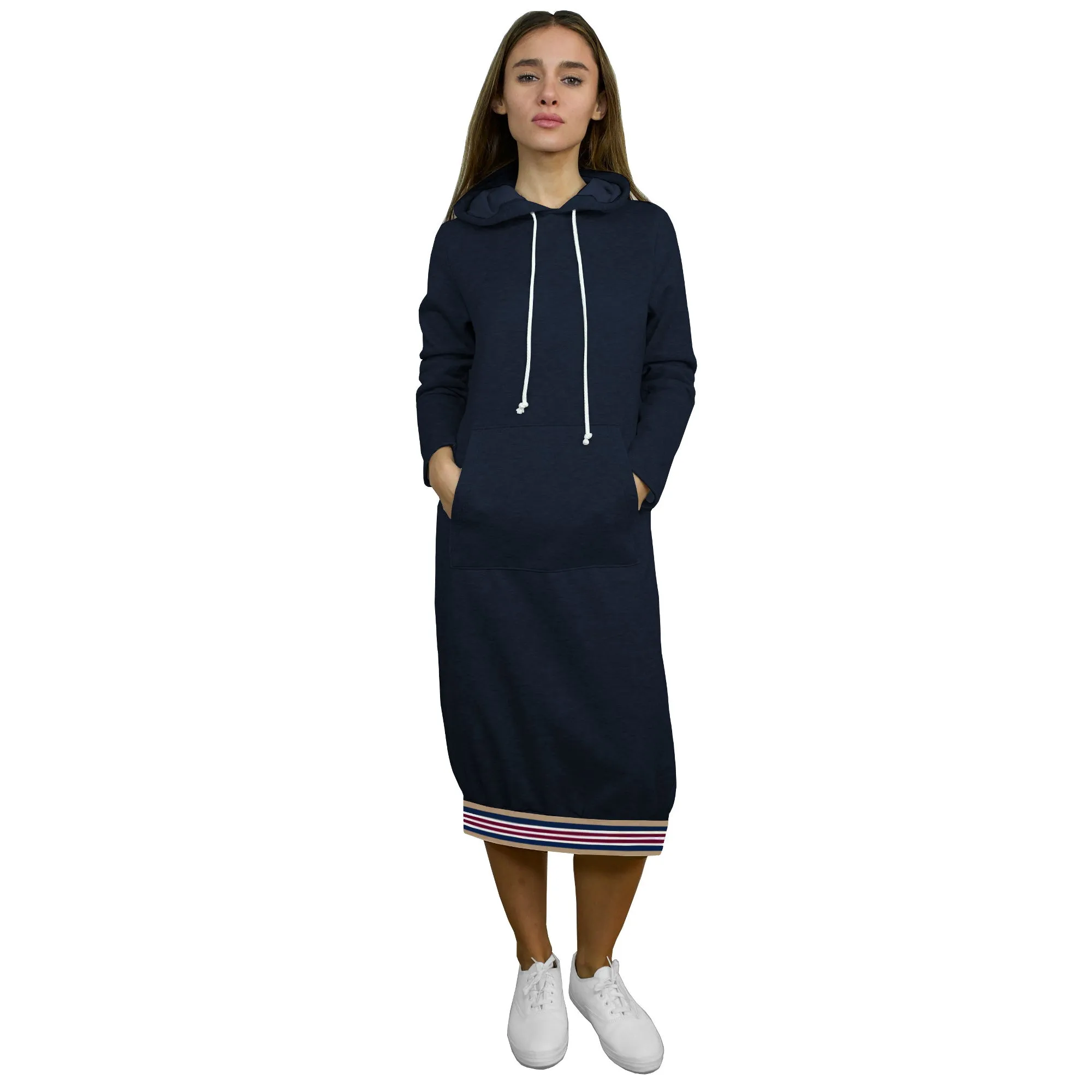 Women's Stripe Trimmed Sweatshirt Hoodie Dress