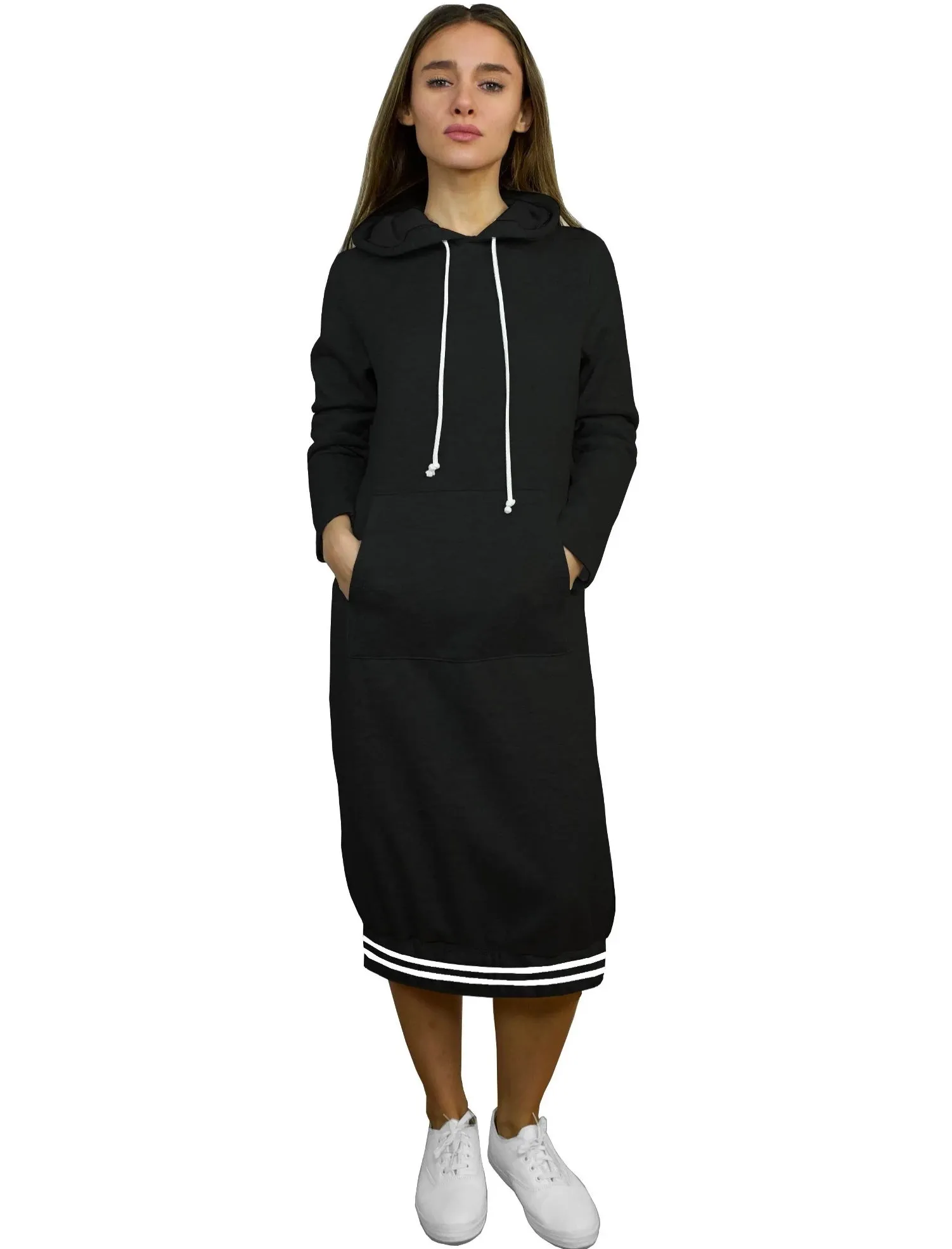 Women's Stripe Trimmed Sweatshirt Hoodie Dress