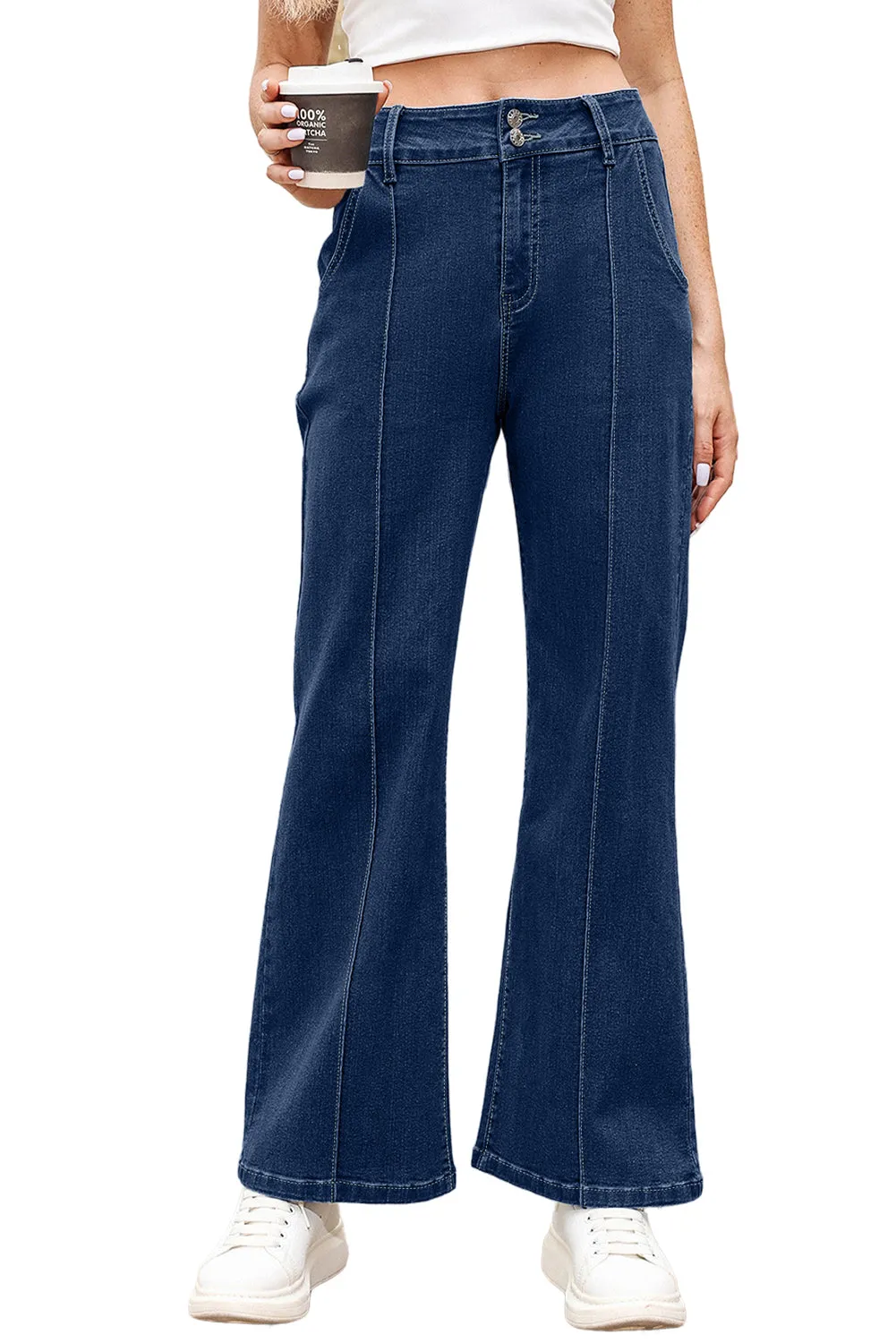 Womens Wide Leg Jeans Casual Baggy High Waisted Stretch Denim Pants