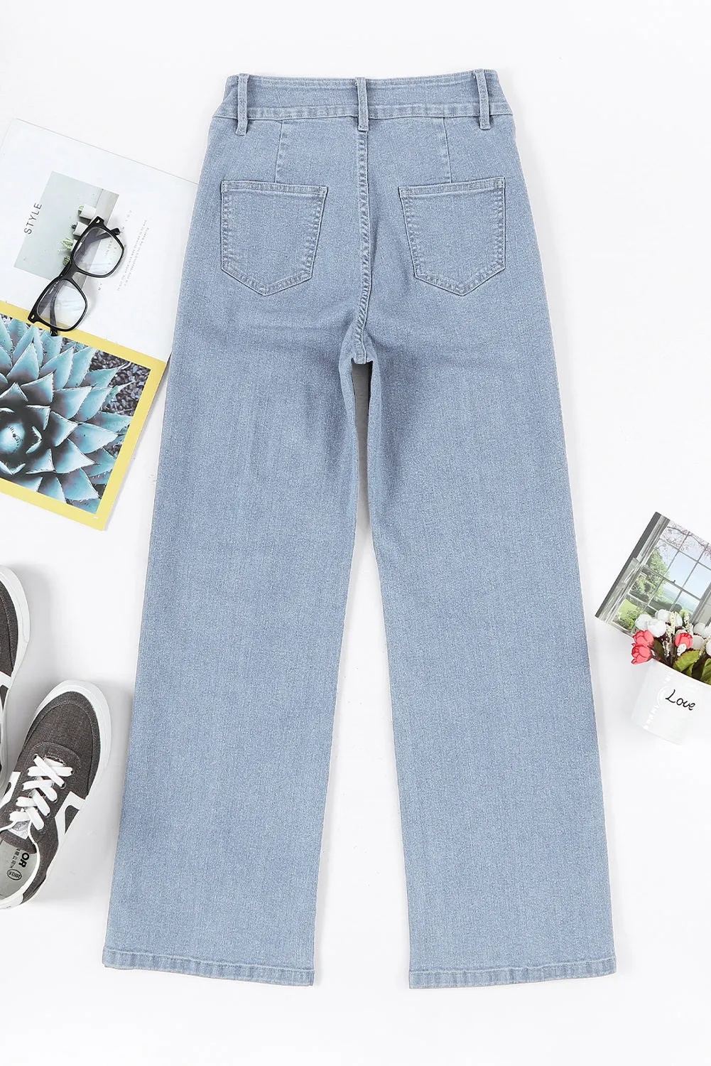 Womens Wide Leg Jeans Casual Baggy High Waisted Stretch Denim Pants