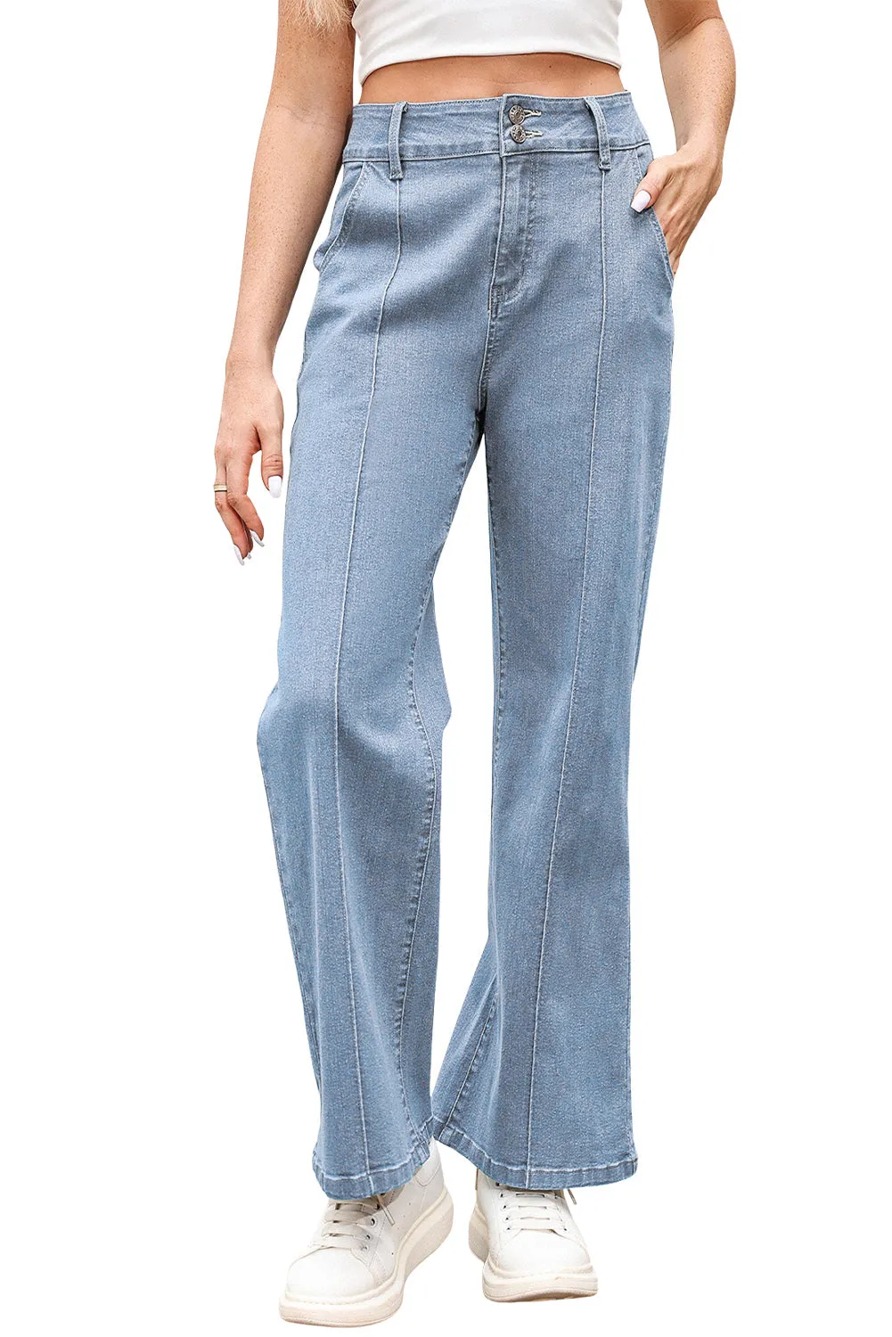 Womens Wide Leg Jeans Casual Baggy High Waisted Stretch Denim Pants