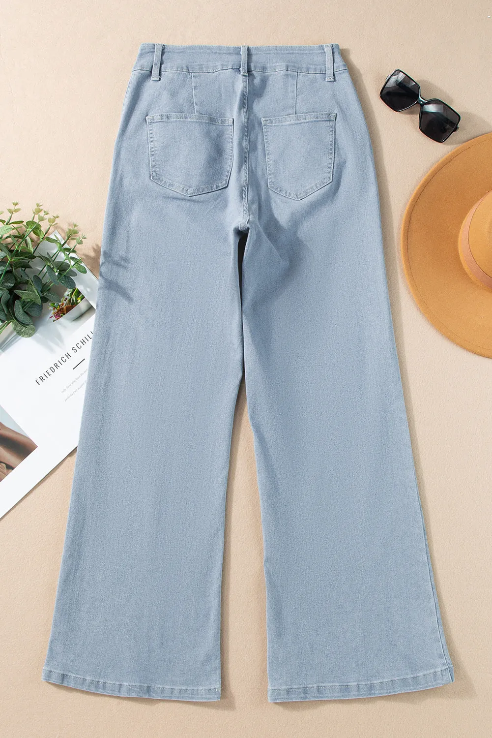 Womens Wide Leg Jeans Casual Baggy High Waisted Stretch Denim Pants