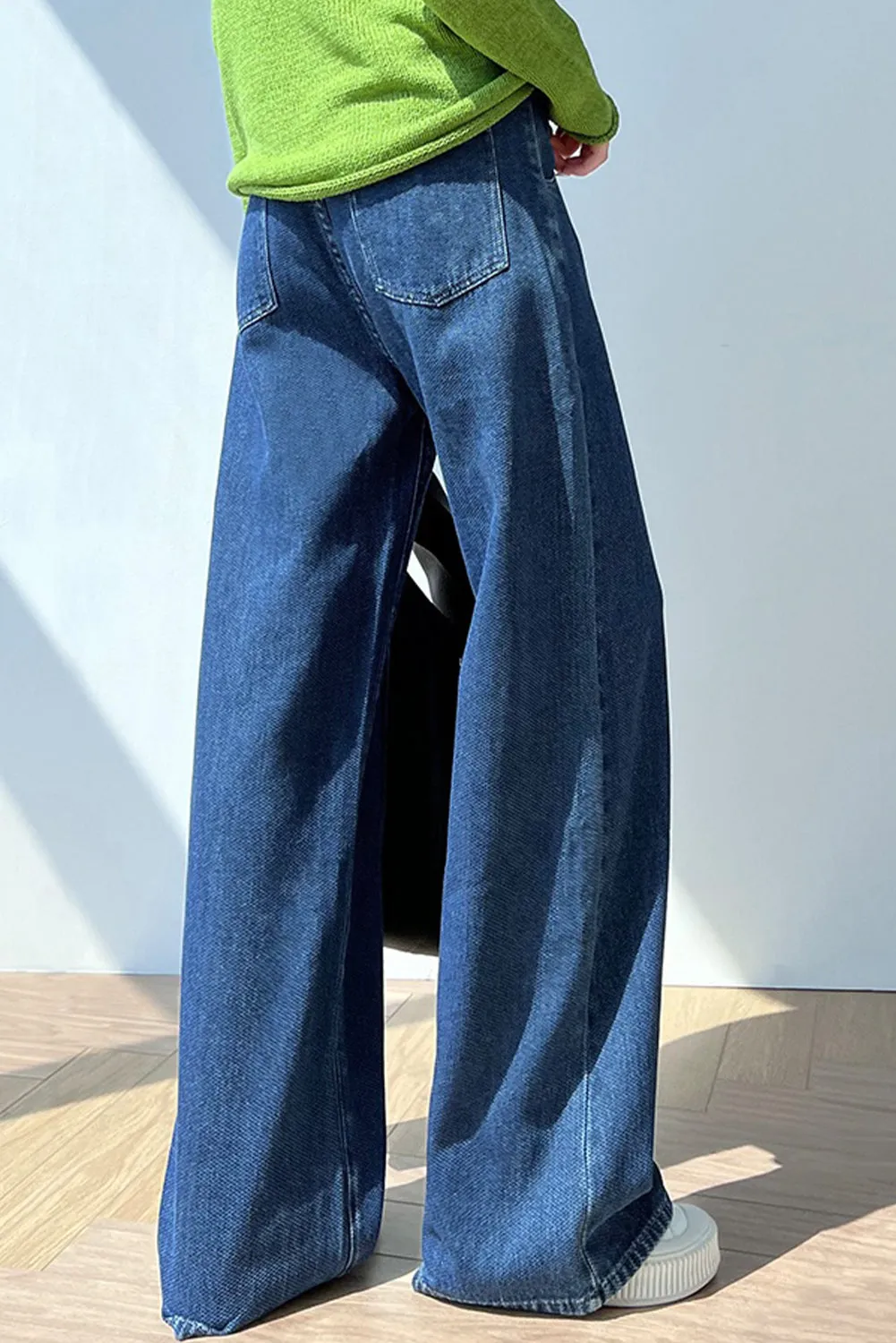 Womens Wide Leg Jeans Casual Baggy High Waisted Stretch Denim Pants