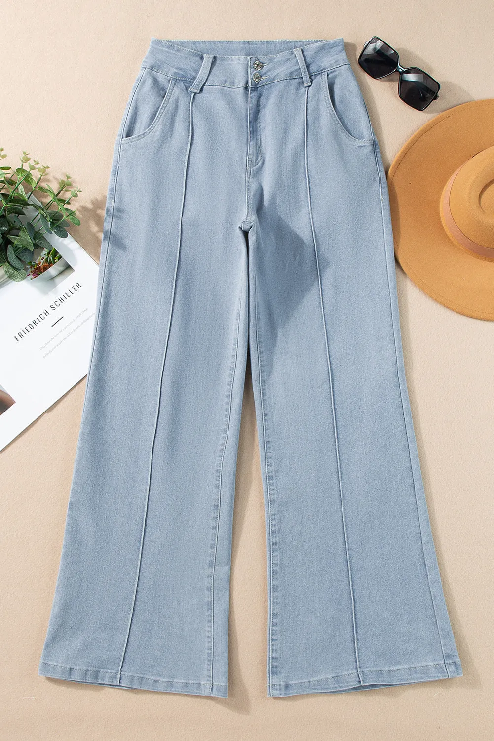 Womens Wide Leg Jeans Casual Baggy High Waisted Stretch Denim Pants