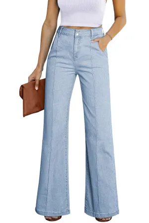 Womens Wide Leg Jeans Casual Baggy High Waisted Stretch Denim Pants