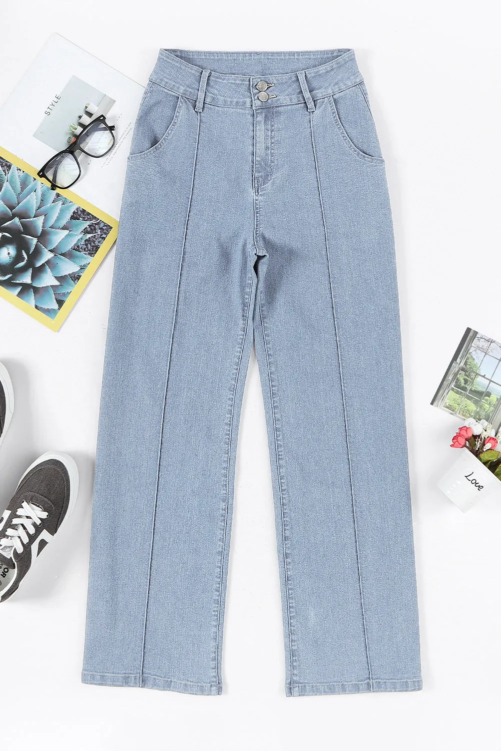 Womens Wide Leg Jeans Casual Baggy High Waisted Stretch Denim Pants