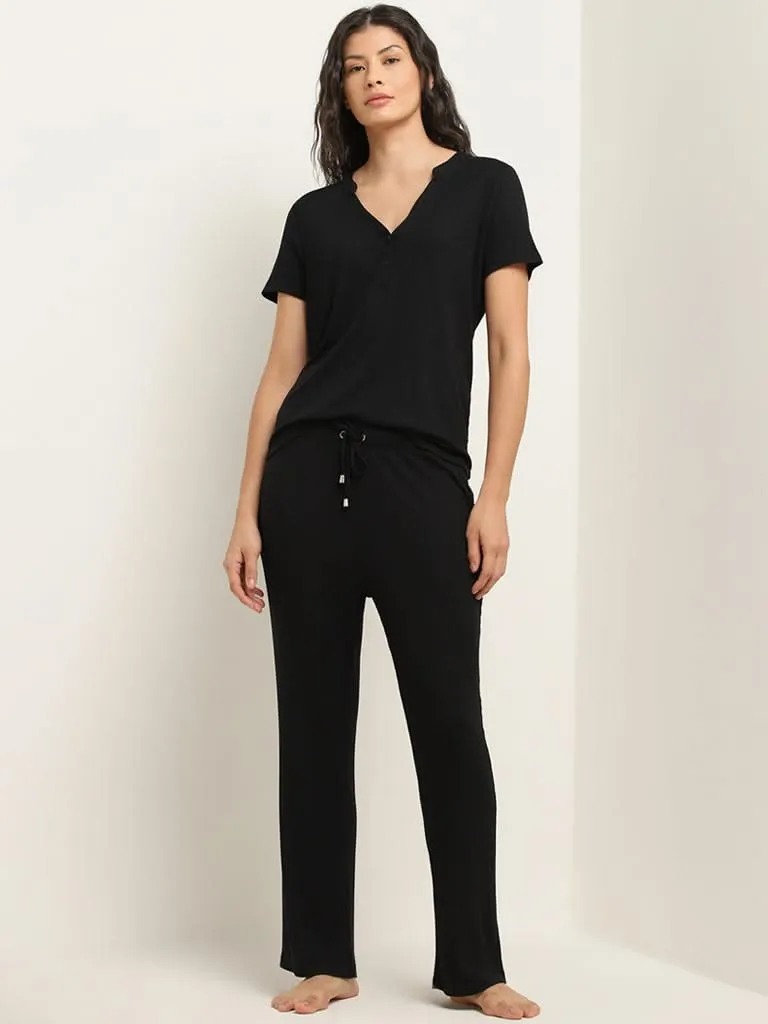 Wunderlove Black Ribbed High-Rise Pants