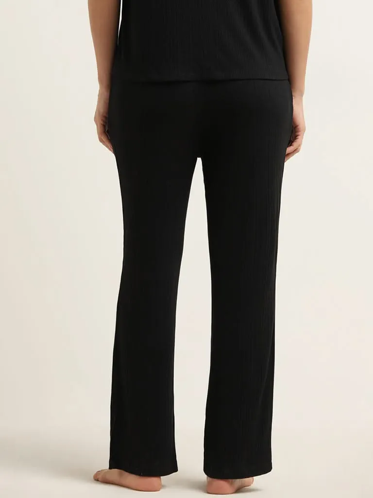 Wunderlove Black Ribbed High-Rise Pants