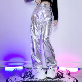 Y2K Hot Cool Girls Laser Holographic Metalic Trousers Pants