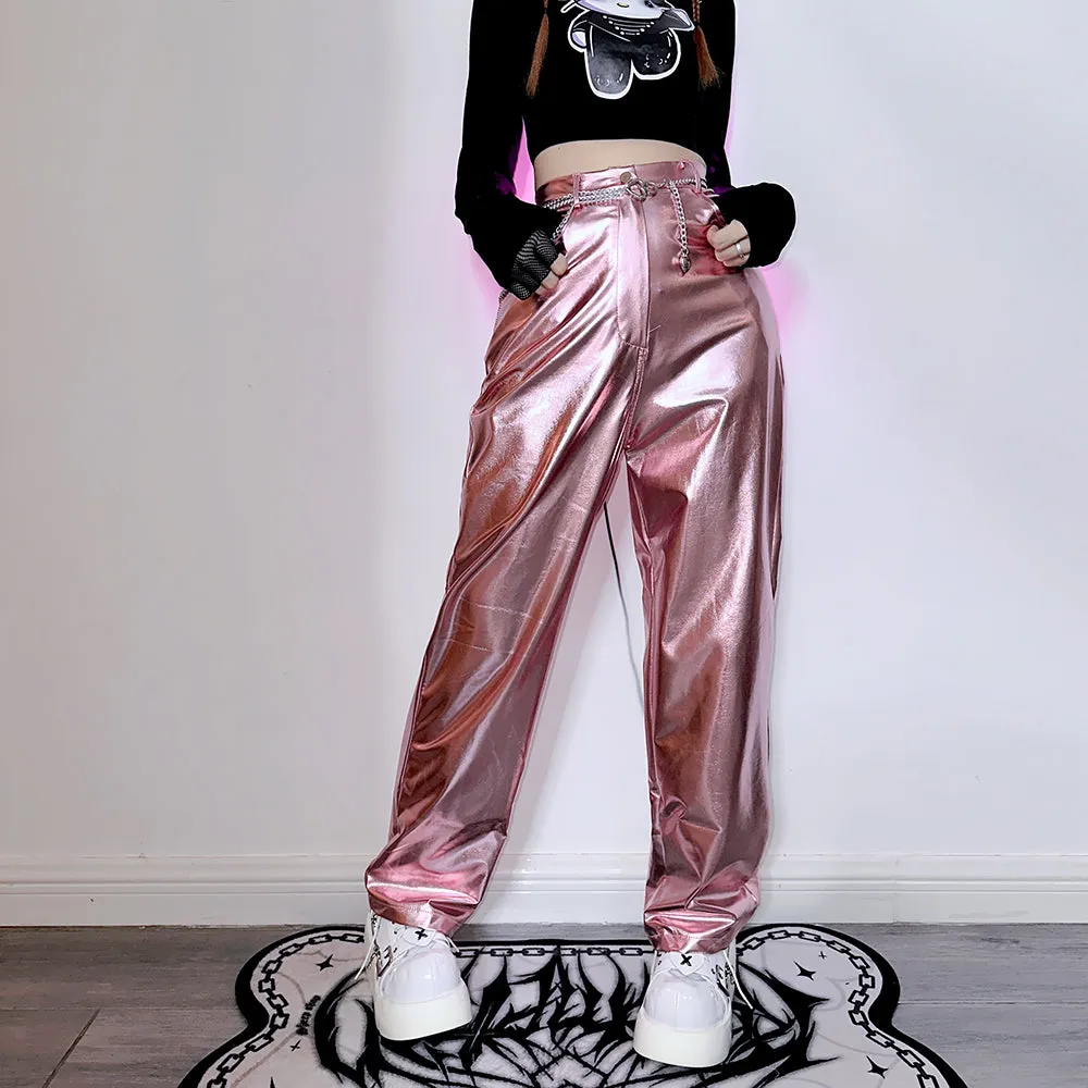 Y2K Hot Cool Girls Laser Holographic Metalic Trousers Pants