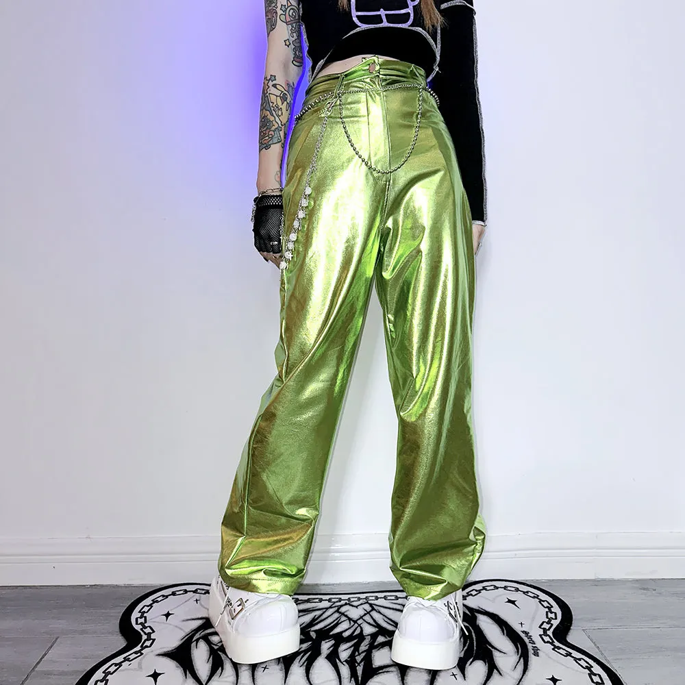 Y2K Hot Cool Girls Laser Holographic Metalic Trousers Pants