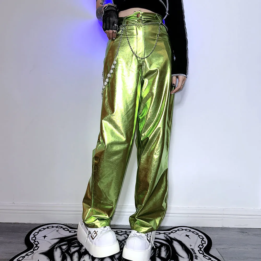 Y2K Hot Cool Girls Laser Holographic Metalic Trousers Pants