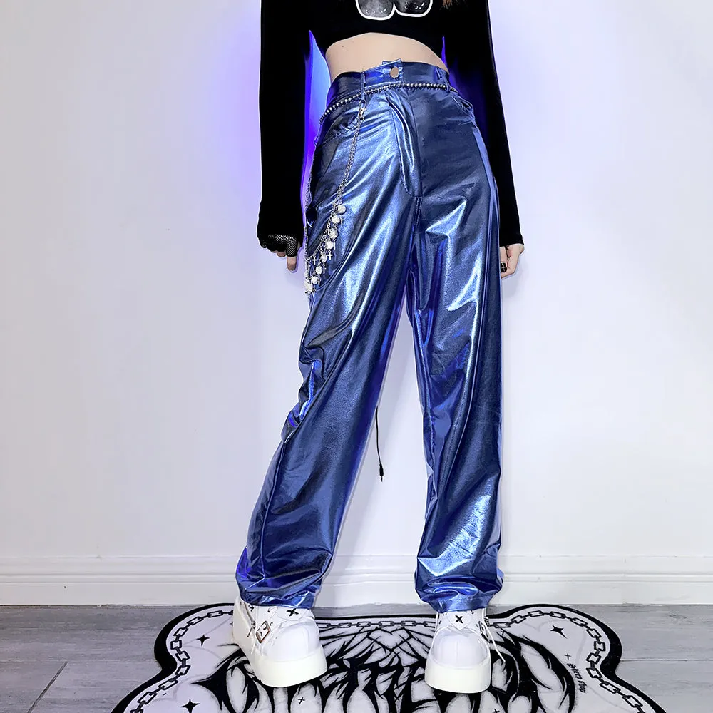 Y2K Hot Cool Girls Laser Holographic Metalic Trousers Pants