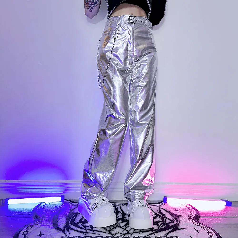 Y2K Hot Cool Girls Laser Holographic Metalic Trousers Pants