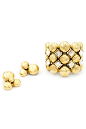 Yves Saint Laurent Gold Plated Bubble Bracelet & Earrings